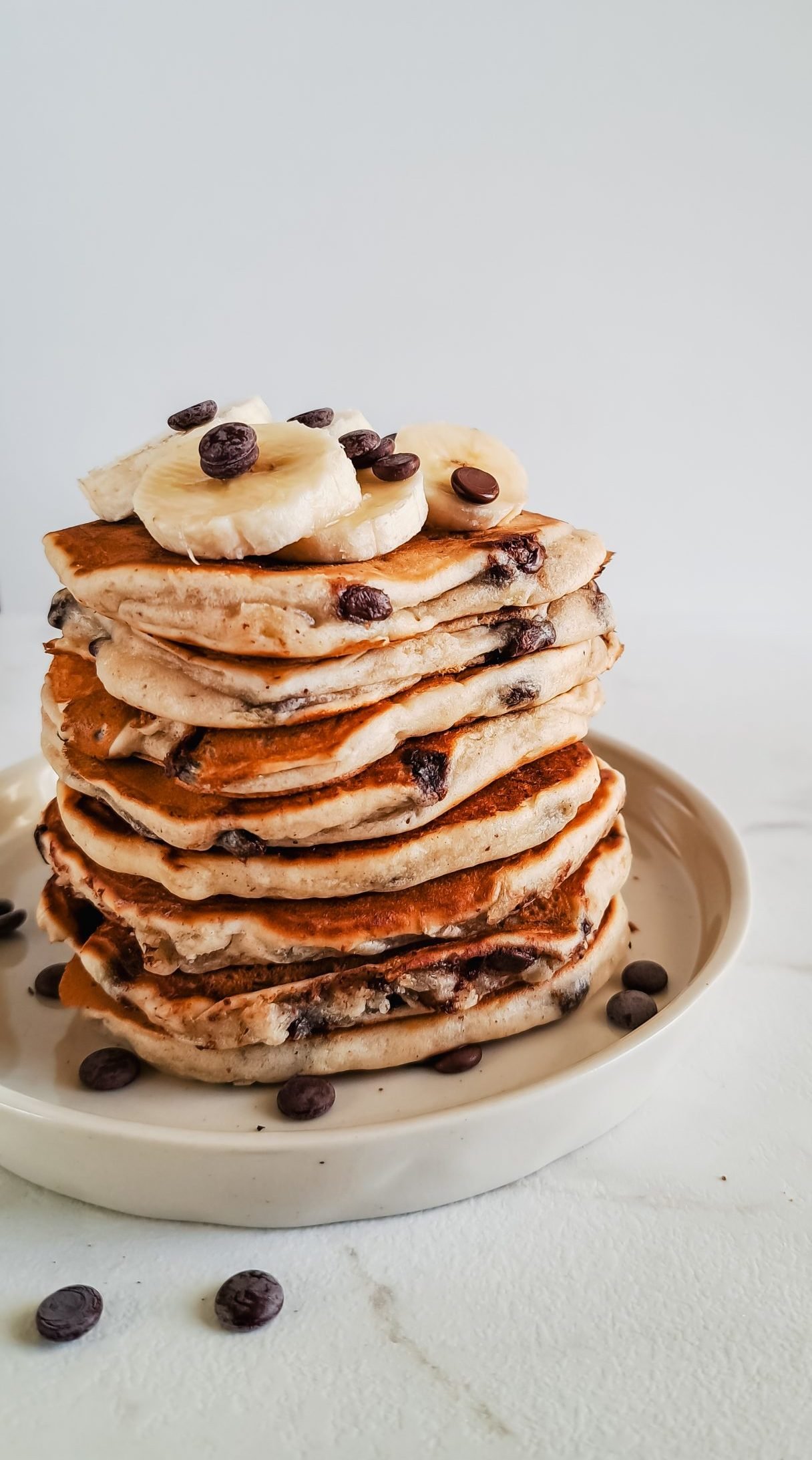 Eggless Banana Chocolate Chip Pancakes